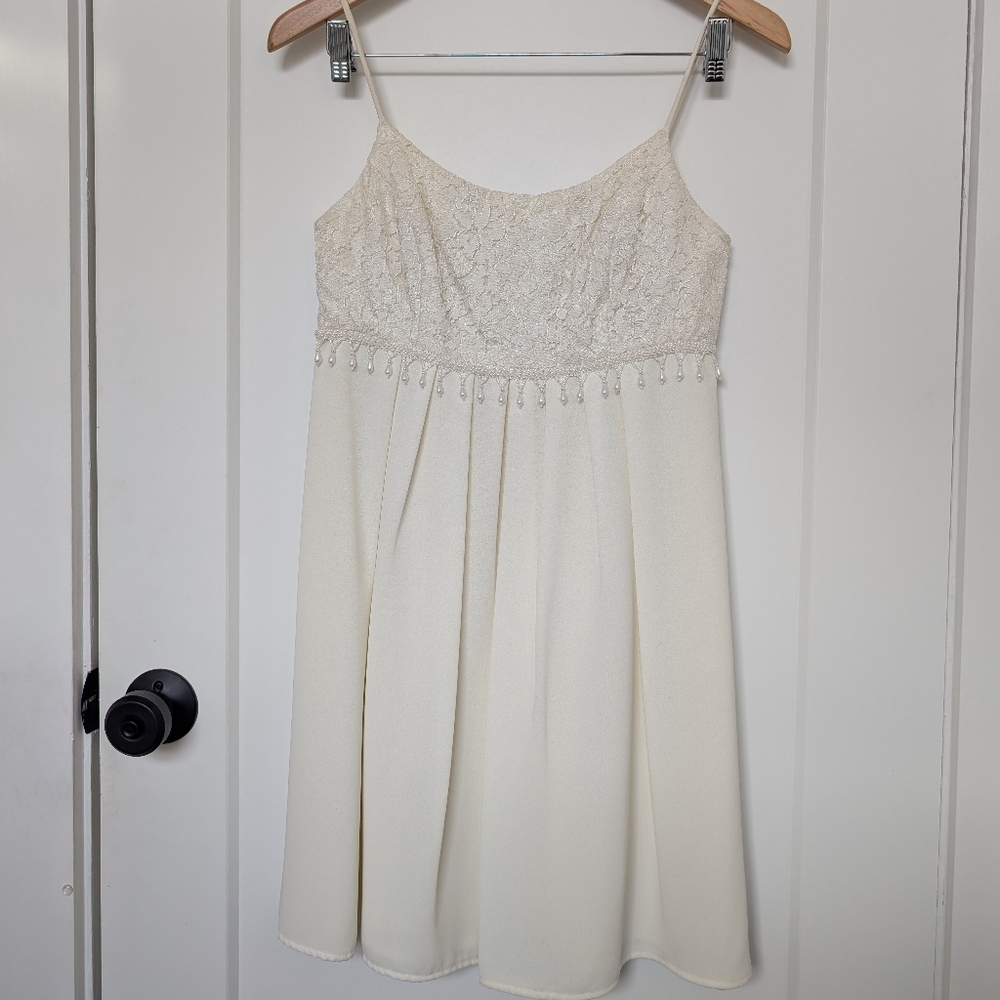 Elegant Babydoll Empire Waist Cream White Lace Dress